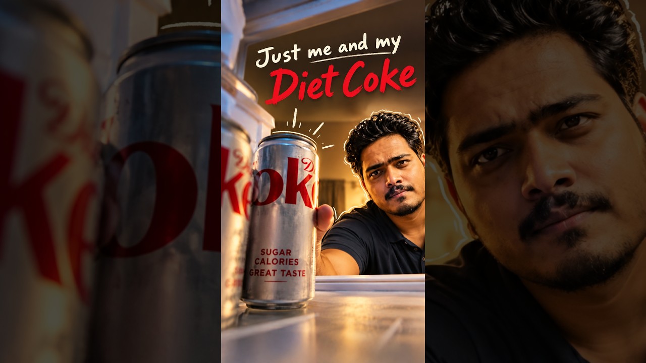Ashish presenting a Diet Coke can in a cinematic scene